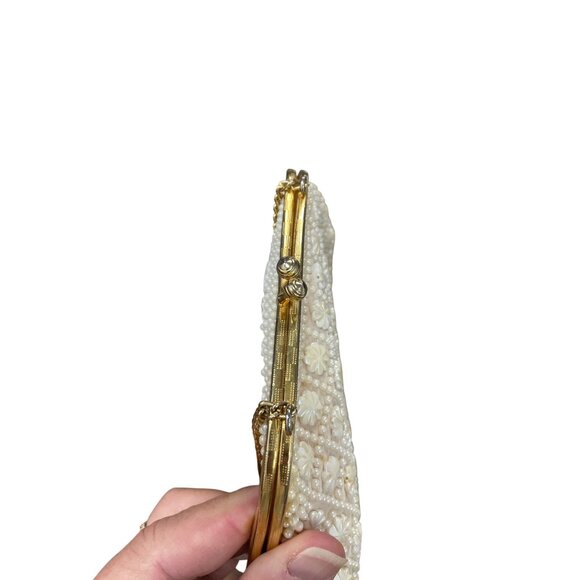 Vintage Honk Kong Pearl Flower Beaded Evening Clutch Purse SKU 9477 - Picture 9 of 15